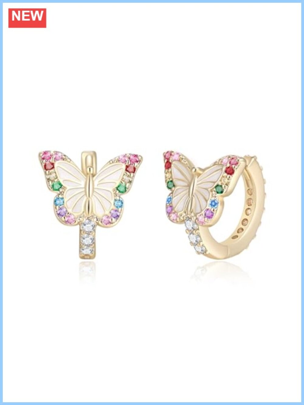Hypoallergenic CZ 14K Gold Plated Butterfly Huggie Hoop Earrings